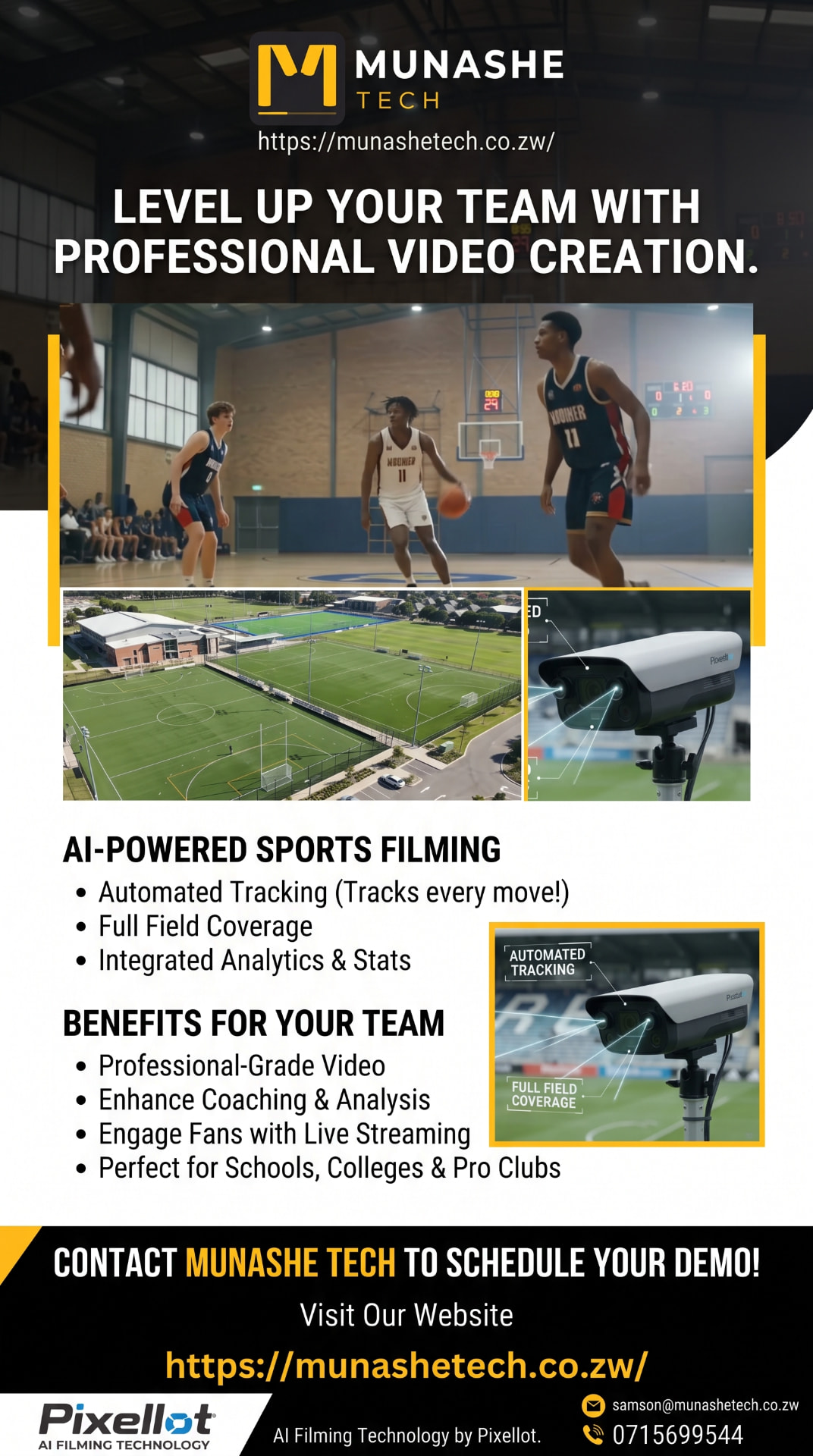 Munashe Tech AI-powered sports filming — professional video creation for teams